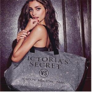 Victoria's Secret Limited Edition Silver Glitter Weekender Tote Duffle Bag